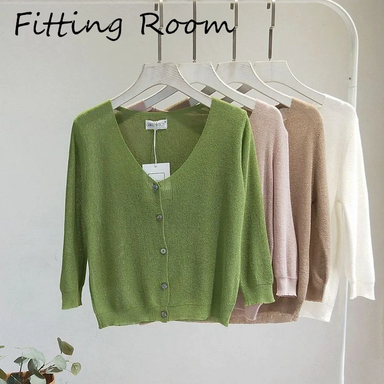 Real Shot Летний новый свитер свободного покроя для женщин тонкий отрезок три