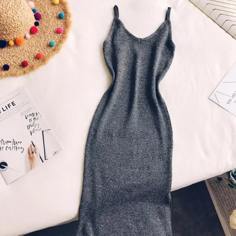 

and the United States new AA wind with shoulder-straps 2020 V collar sleeveless tight sexy hip stretch vest dress