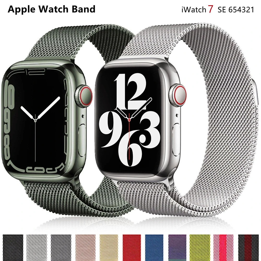 

Металлический ремешок для Apple Watch, сетчатый браслет с магнитной петлей для iWatch Series 7 Se 3 4 5 6 38 мм 42 мм, 44 мм 41 мм 45 мм 40 мм, аксессуары