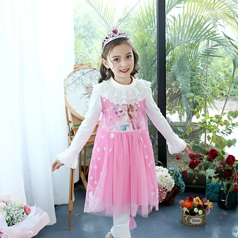 Платье принцессы Эльзы и Анны для девочек детские платья маленьких утепленная