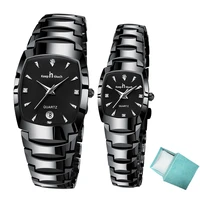 fashion square couple watches pair men and women stainless steel quartz waterproof watch for lovers with box couple gift