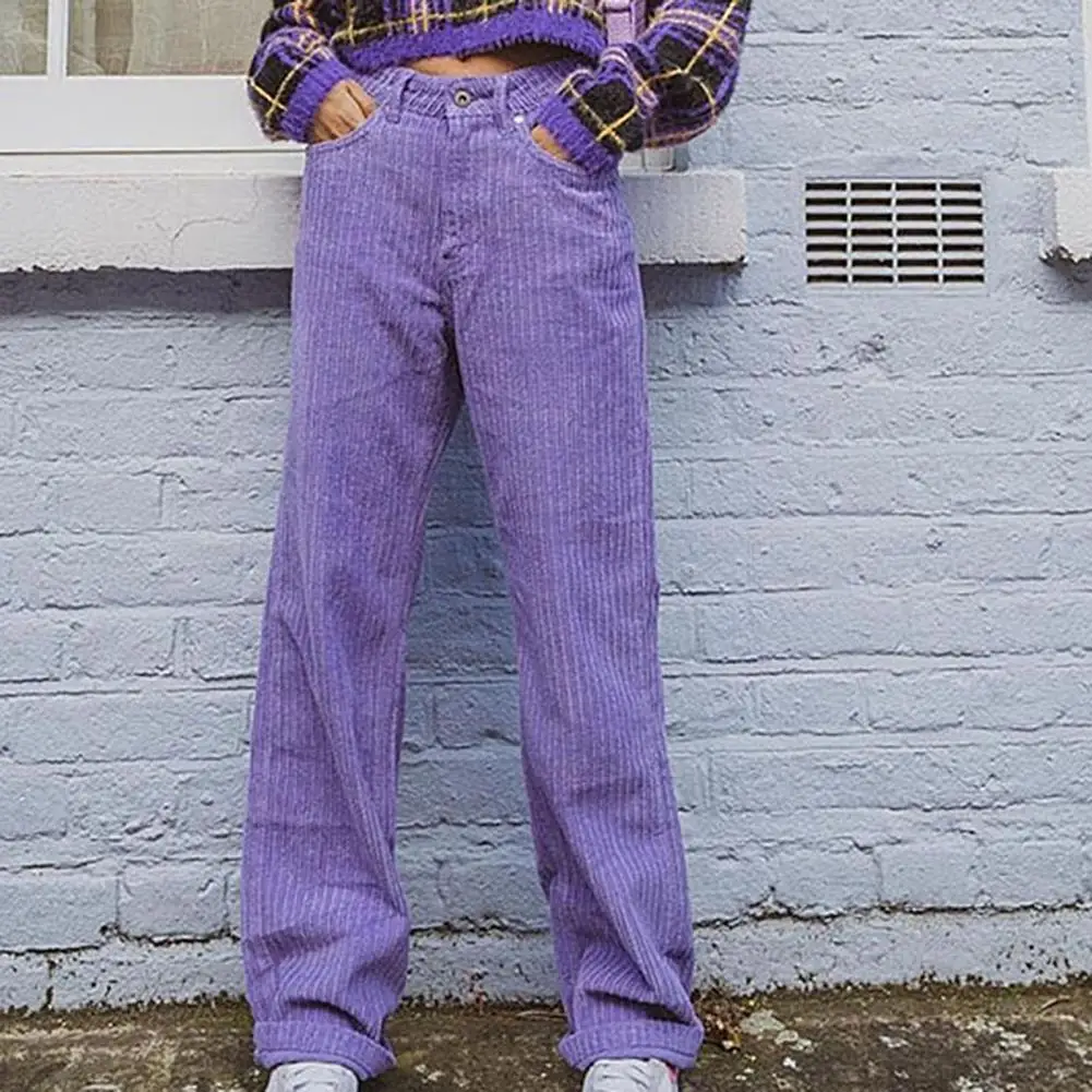 

Новое поступление 50% года! Женские вельветовые брюки с завышенной талией, однотонные свободные прямые брюки на пуговицах