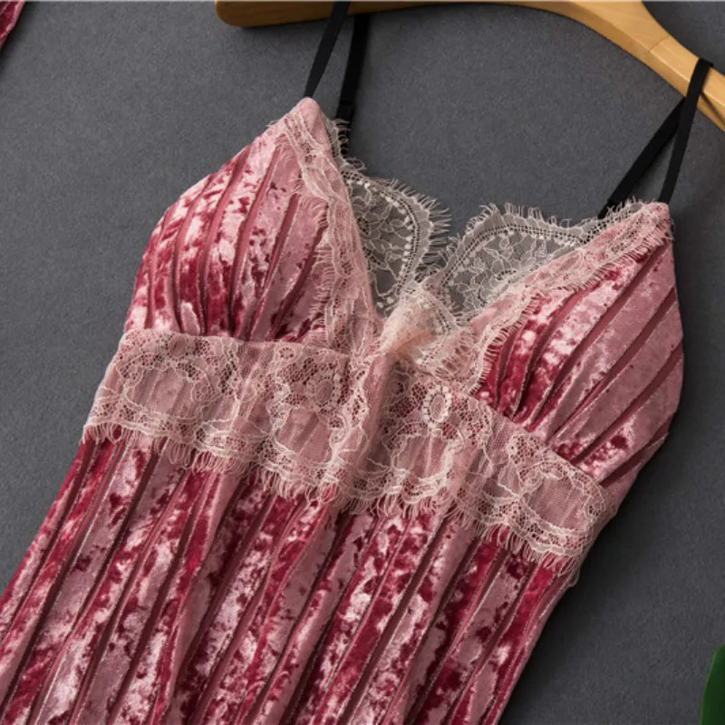 4 шт. одежда для сна Женский комплект Золотая бархатная кружевная сексуальная