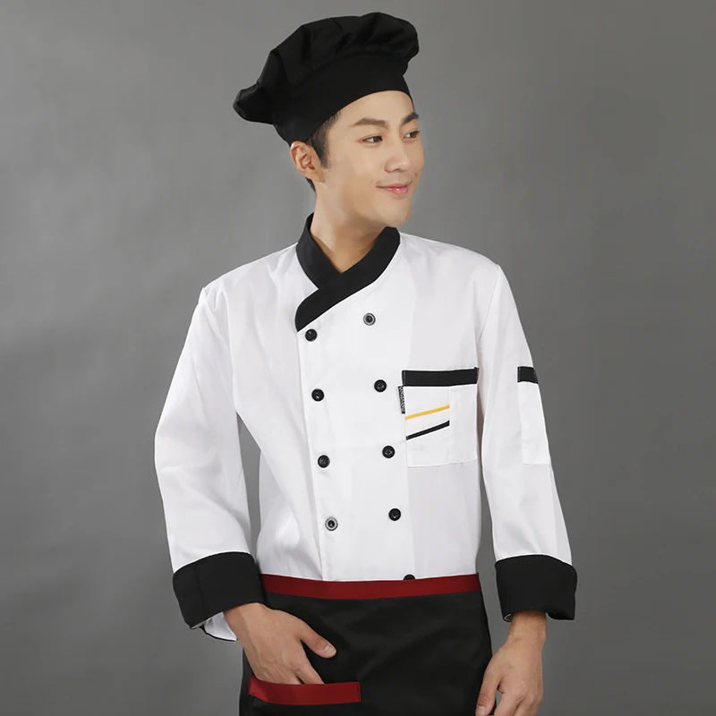 White full sleeve Высококачественная Осенняя Униформа шеф-повара с коротким и полным рукавом, Мужская однотонная полиэфирная кухонная одежда, костюмы повара, мужские топы, рубашки - Цвет: White full sleeve