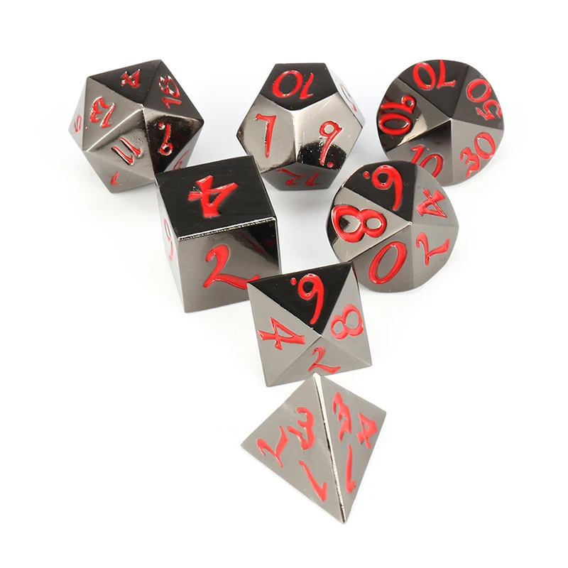 7 шт цинковые тяжелые металлические многогранные игральные кости DnD RPG комплект с черной тканевой сумкой Семейные развлекательные игровые кубики многомерные - Цвет: 3