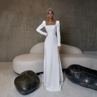 white mermaid civil wedding dress square long sleeve sweep train backless custom simple bridal gown for bride %d1%81%d0%b2%d0%b0%d0%b4%d0%b5%d0%b1%d0%bd%d0%be%d0%b5 %d0%bf%d0%bb%d0%b0%d1%82%d1%8c%d0%b5