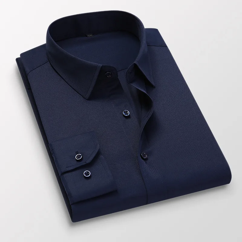 

S-8XL Fashion Shirts For Men Long Sleeve Solid Autumn Male Turn Down Collar Business Formal Dress Cloth Camisa