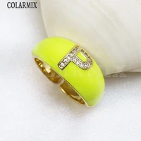 8 pcs enamel letter open rings fashion jewelry rings gold plated brass rings mix color jewelry women ring 52082