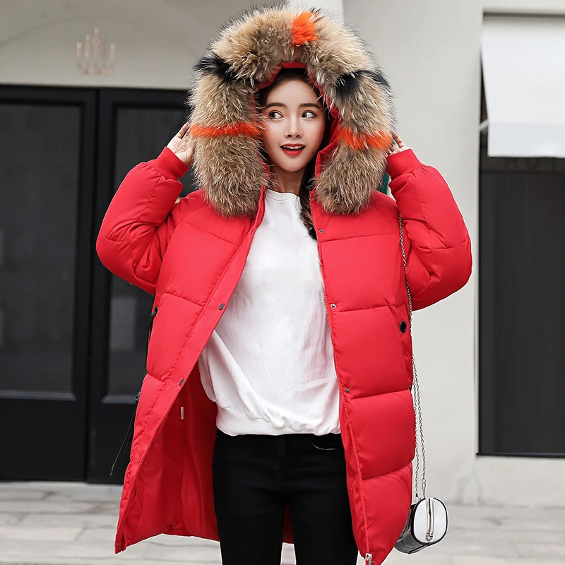 New Winter Womens Down Cotton Parka Long Fur Collar Hooded Coat Quilted Jacket | Женская одежда