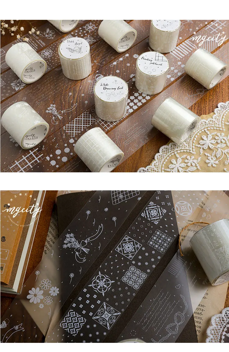 Vintage Plant illustrated Bullet Journal White PET Washi Tape Decorative Adhesive Tape DIY Scrapbooking Sticker Label Stationery