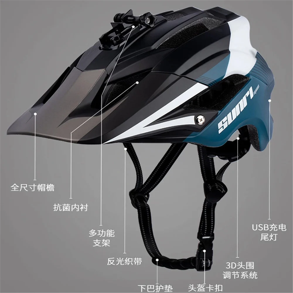

SUNRI Ultralight MTB Cross-Country Bike Helmet USB Rechargeable Taillights And Headlights TS-85 TS-45 Multifunction Base Bracket