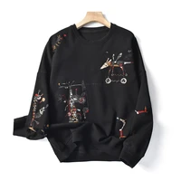 2020 autumn winter new casual fashion stitch embroidery long sleeved round neck breathable pure cotton casual sweatshirt sportsn