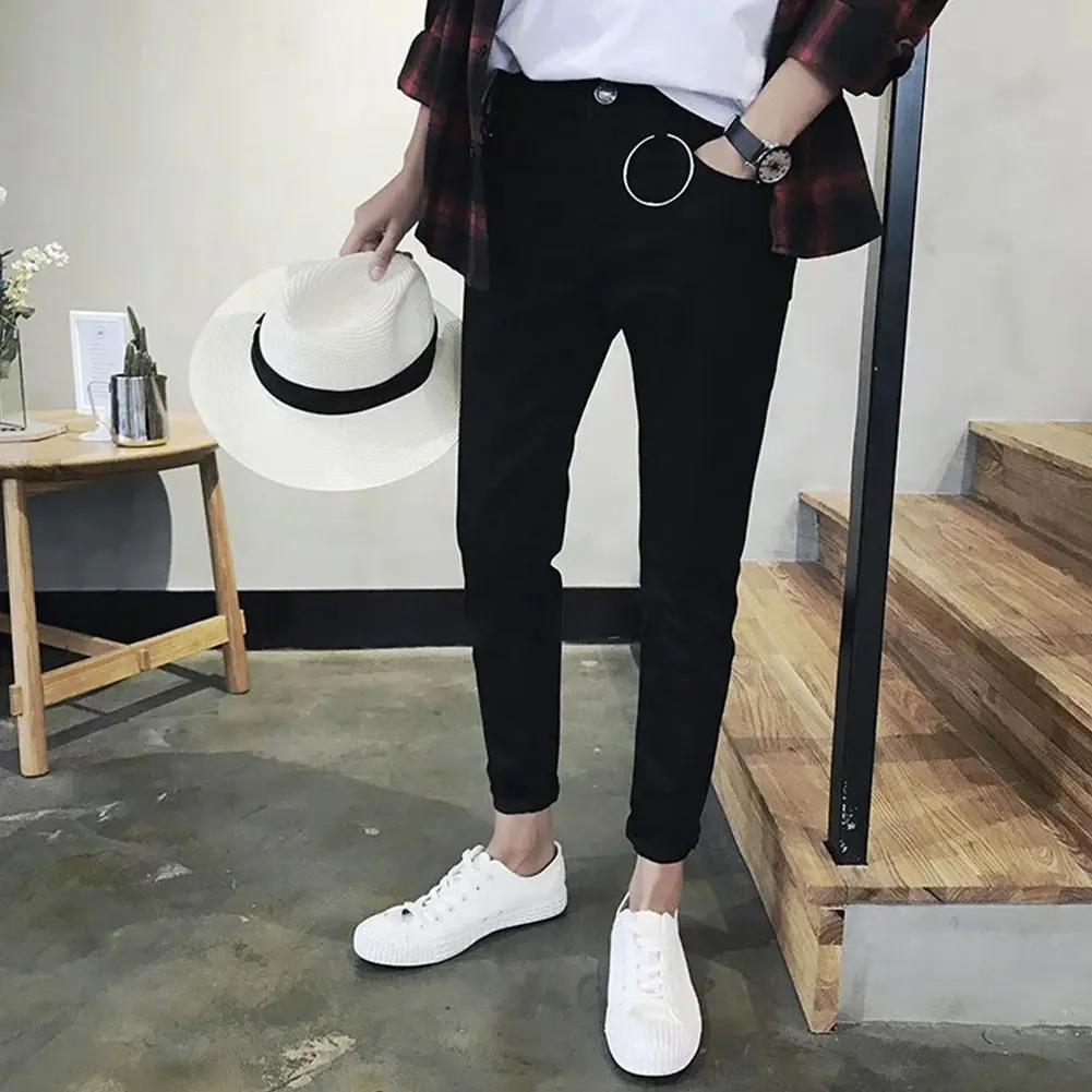 Брюки джинсовые брюки карандаш мужские джинсы весенние тонкие эластичные