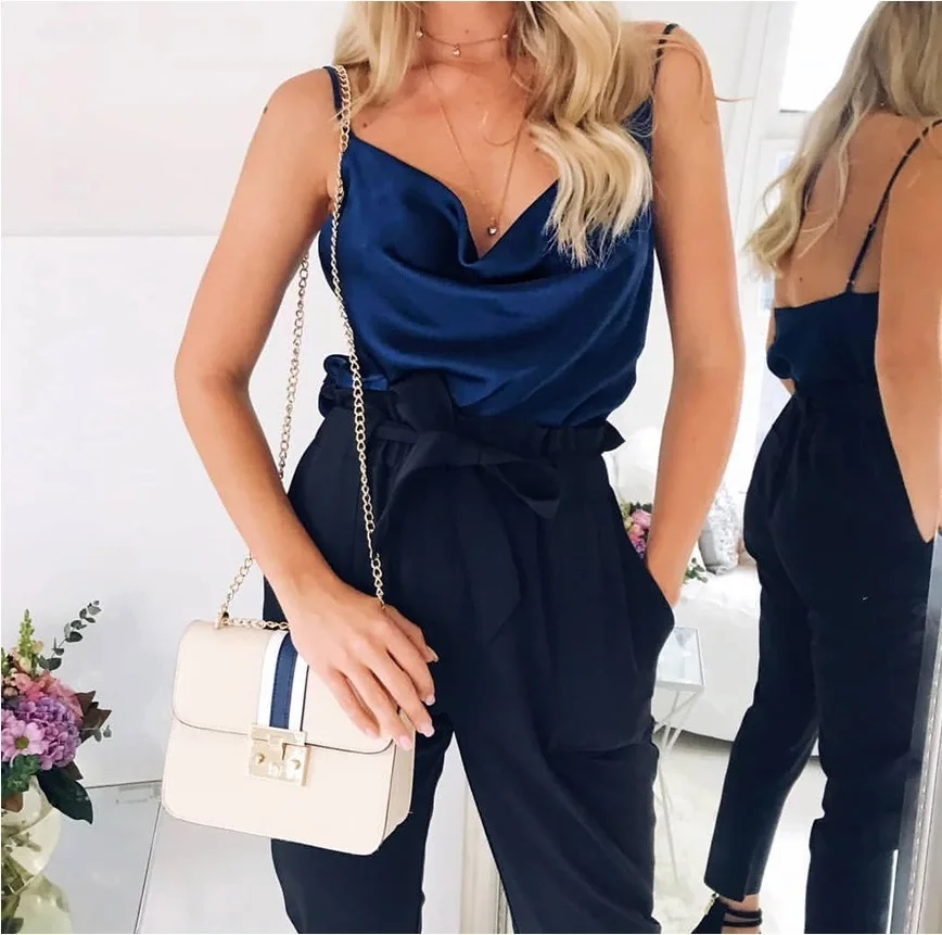 

2020 Hot Summer Camisole Womens Sexy V-Neck Backless Solid Color Sleeveless Tops Camis Casual Loose Fashion top Tanks Camisole