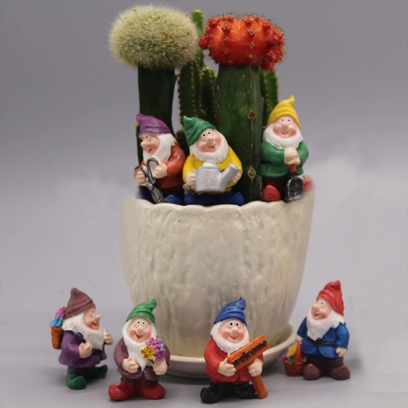 

7pcs Mini Garden Gnome Statue Swedish Tomte for Fairy Gardens Yard Decoration