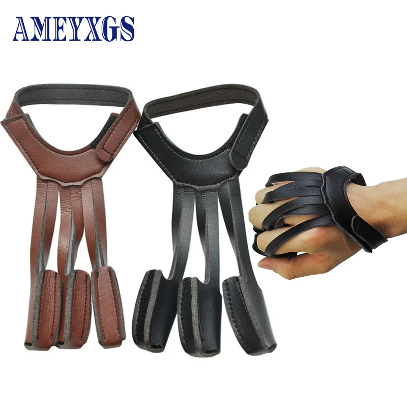 

1pc Archery Finger Hand Guard Protective 3 Fingers Leather Black or Brown Glove Safety for Recurve Compound Bow Hunting Shooting