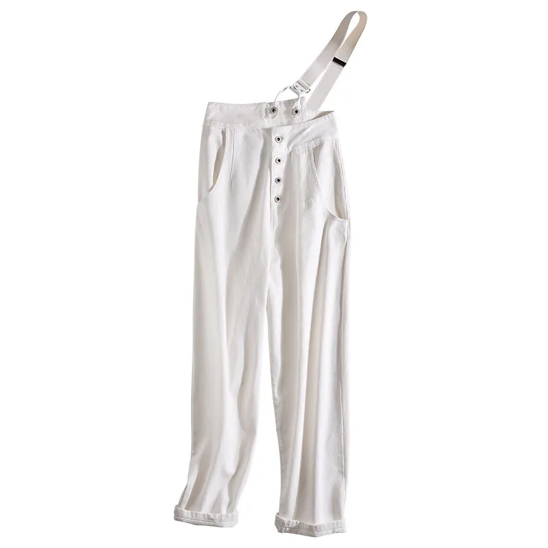 Лето 2020 Ретро мода Высокая талия свободный Съемный Белый джемпер брюки джинсы