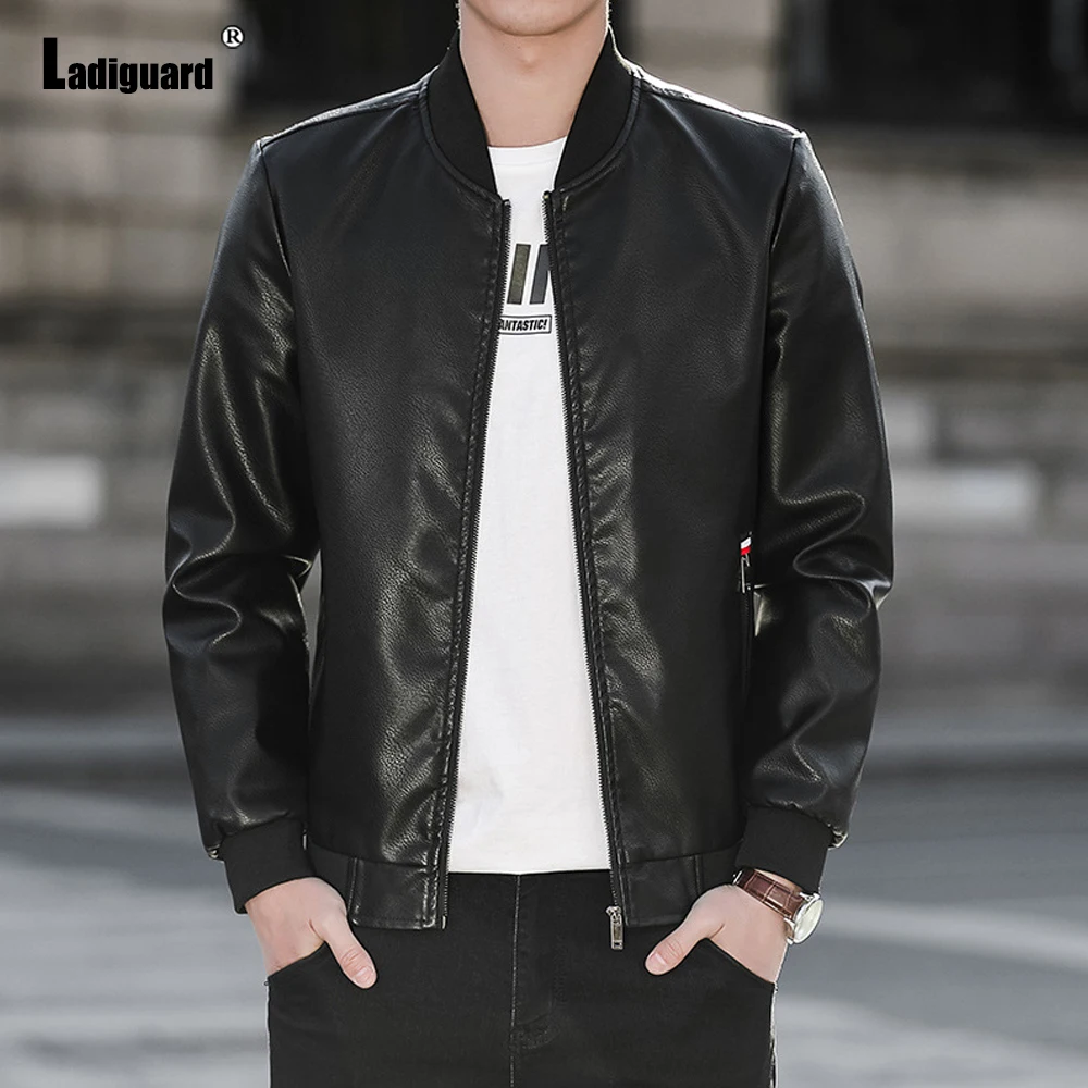 

Ladiguard 2021 New Faux Pu Leather Jackets Men Fashion Top Outerwear Slim Coats Biker Jacket Sexy Mens Clothing Plus Size S-4XL