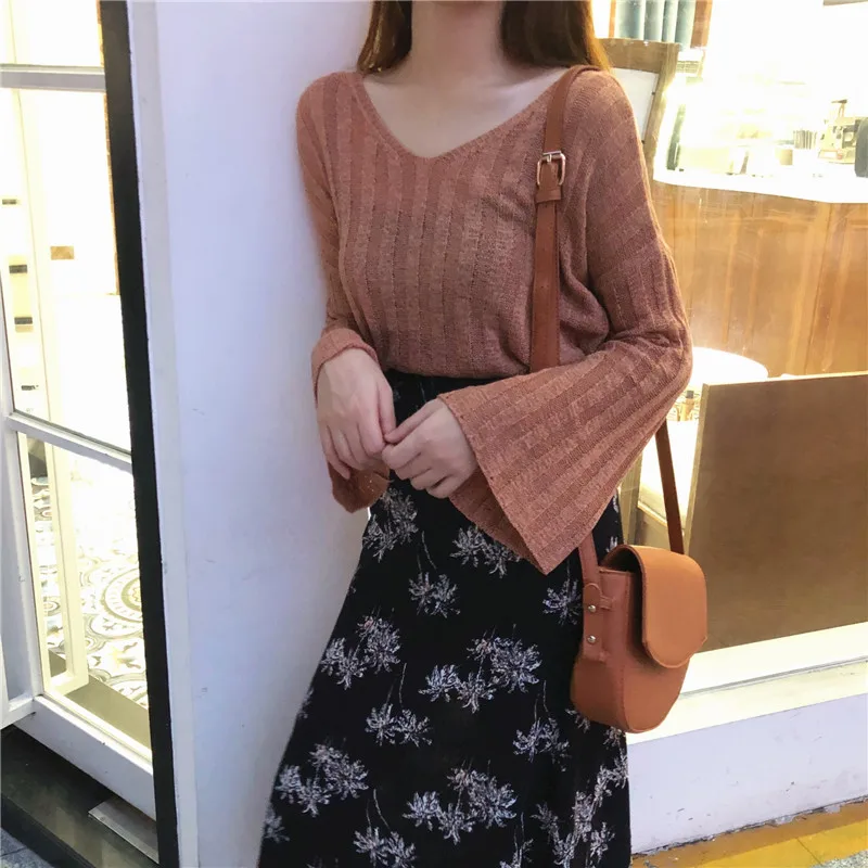 Сексуальный тонкий женский вязаный свитер мода 2020 новый корейский свободный с