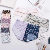 japanese girl cartoon ice silk underwear womens one piece seamless breathable floral mid waist cotton crotch printed briefs