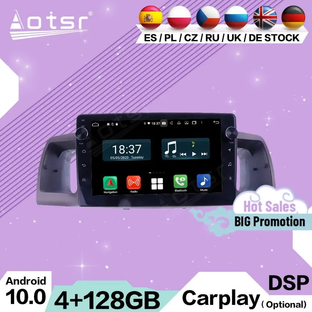 

128G Carplay Android 10 Stereo For Toyota Corolla 2006 2007 2008 2009 2010 2011 2012 2013 GPS Navi Auto Radio Receiver Head Unit