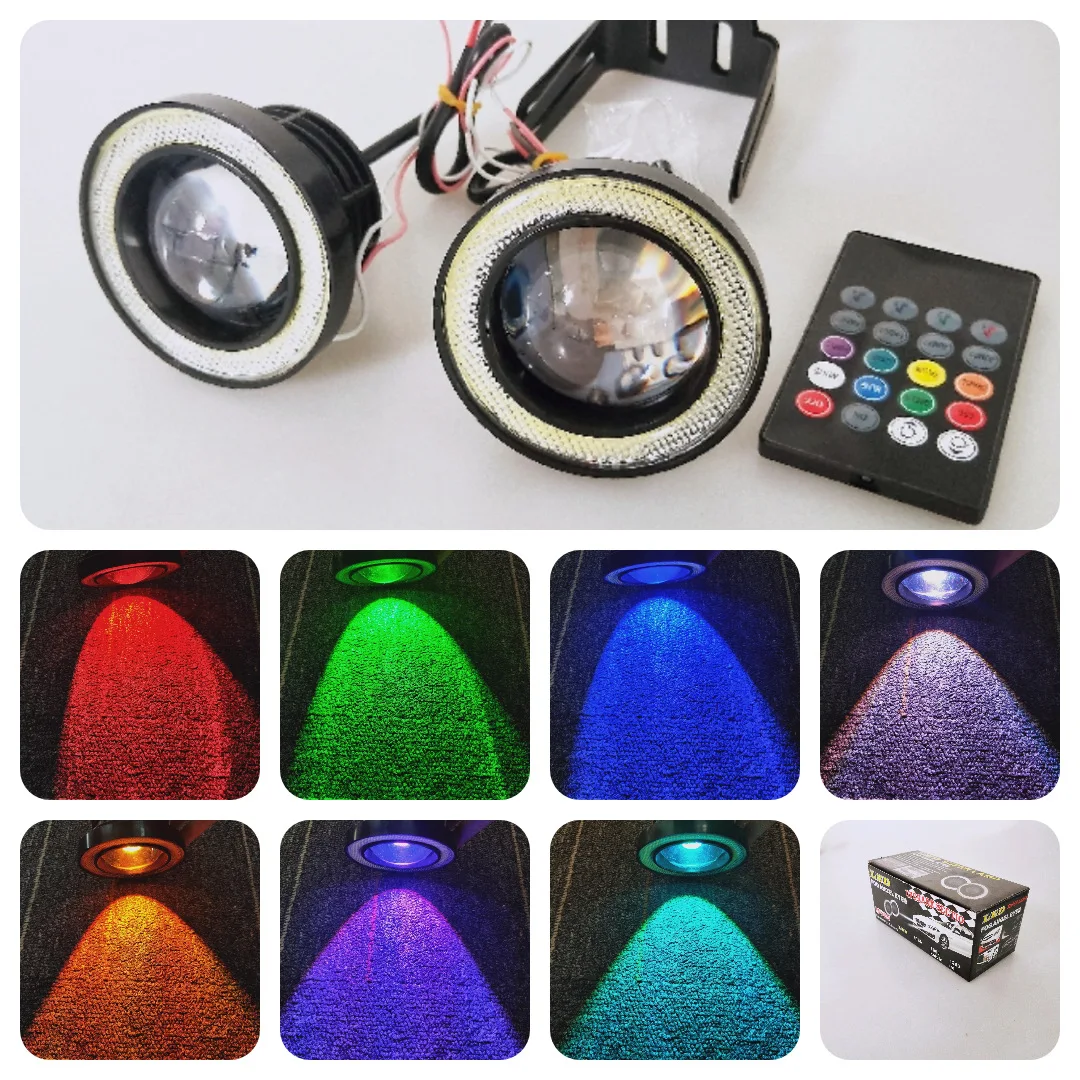 

76 89mmrgb Remote Control Angel Eye Fog Lamp 10w3.0 Inch 3.5 Inch Front Fog Lamp Cob Devil Angel Eye