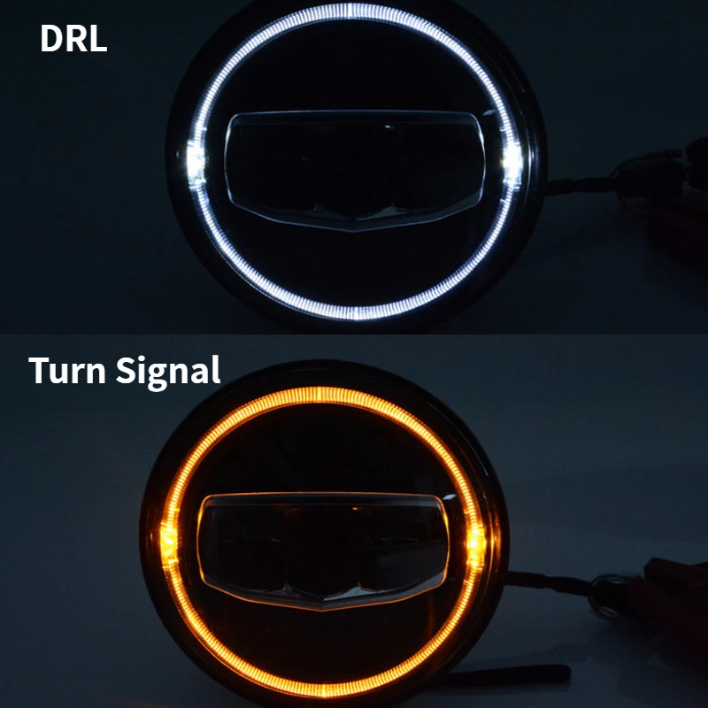 

7" Round Hi/Low Beam h4 LED Headlight w/ White/Amber Turn Signal Halo Ring for Jeep Wrangler JK Sahara Rubicon Safari Y60 TJ CJ