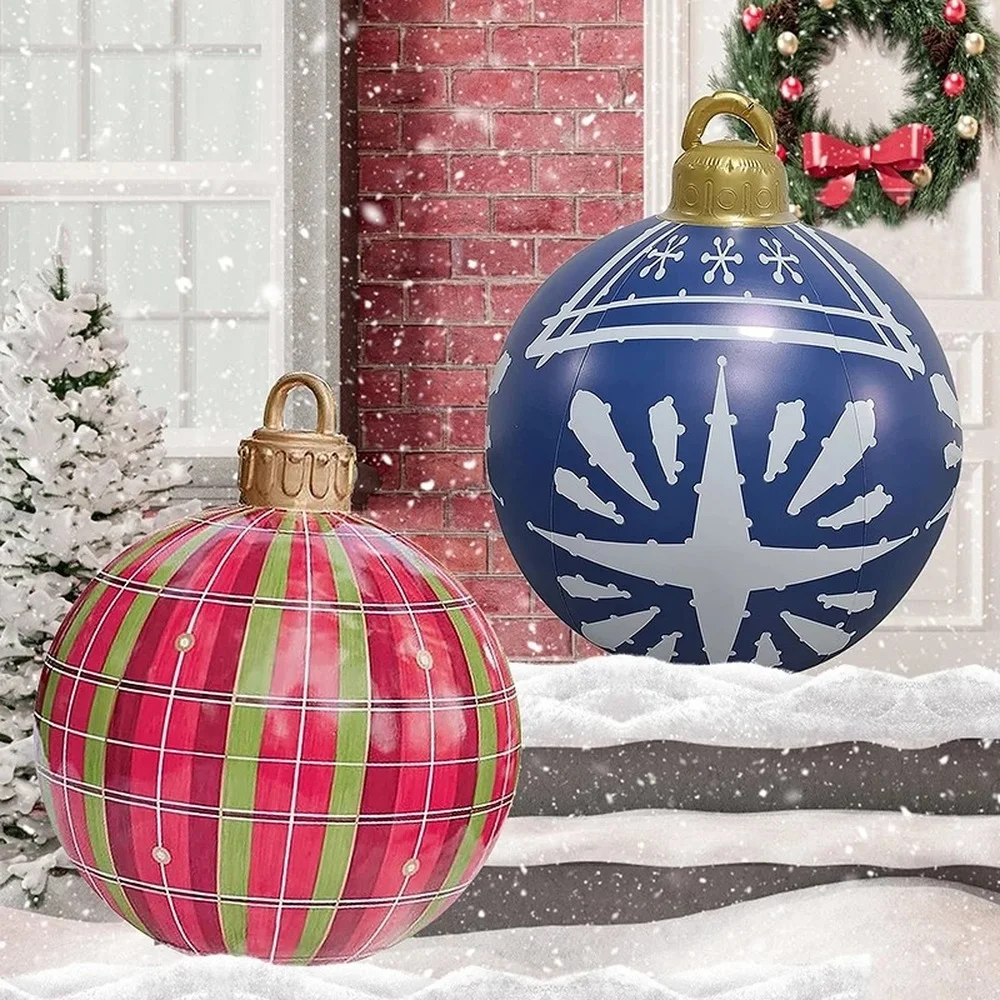 

60 см, большие рождественские шары из ПВХ, украшения для улицы, Рождественский надувной шар, игрушки орнамент с рождественской елкой 2022, ново...