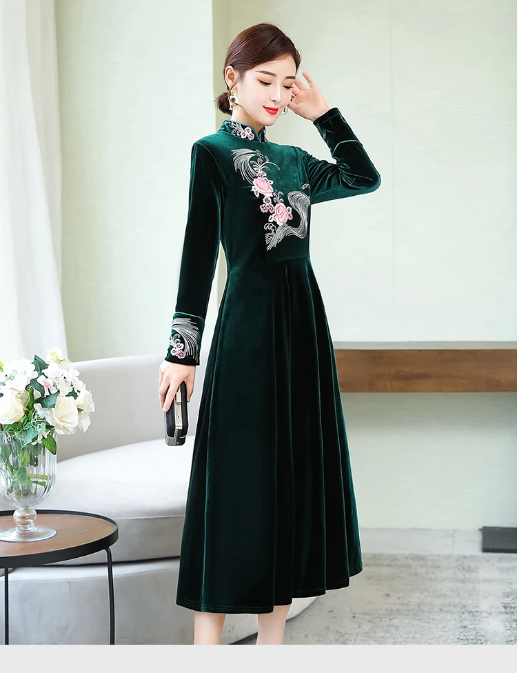 M-XXXXL vrouwen jurk; коллекция года; сезон осень-зима; китайский стиль; Национальный стиль; женский Улучшенный Чонсам; большие размеры