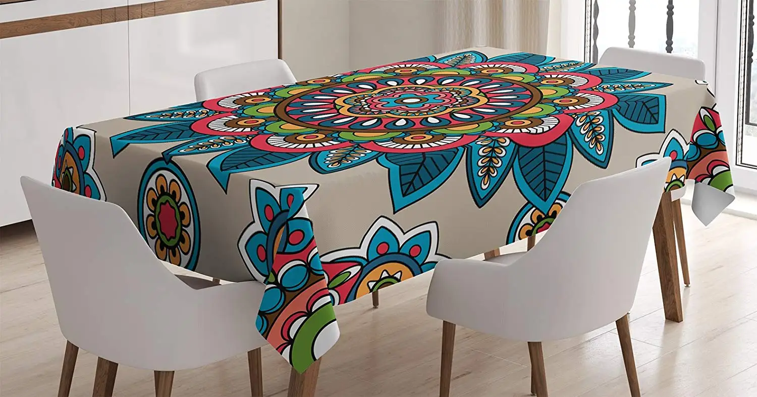 Mandala Decor Tablecloth Retro Turkish Unique Leaf Flower Figures Meditation Ritual Tribal Art Dining Room Kitchen Table Cover | Дом и сад