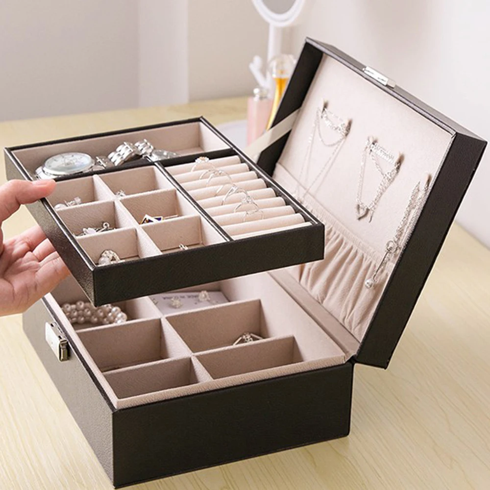 

High-quality Travel PU Large Jewelry Box Storage Organizer Necklace Bracelet Earring Case