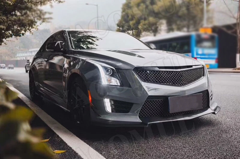 Углеродное волокно PP передний бампер губы сетки грили Крышка для Cadillac ATS- капот двигателя комплект кузова автомобиля Стайлинг