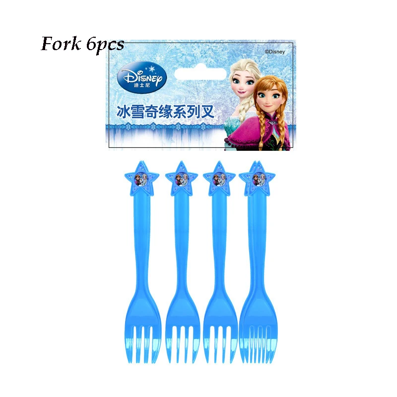 Fork 6pcs Дисней Холодное сердце принцесса Снежная королева тематическая вечеринка на день рождения украшения Детские вечерние принадлежности для девочек Декор Детский день рождения набор посуды - Color: Fork 6pcs