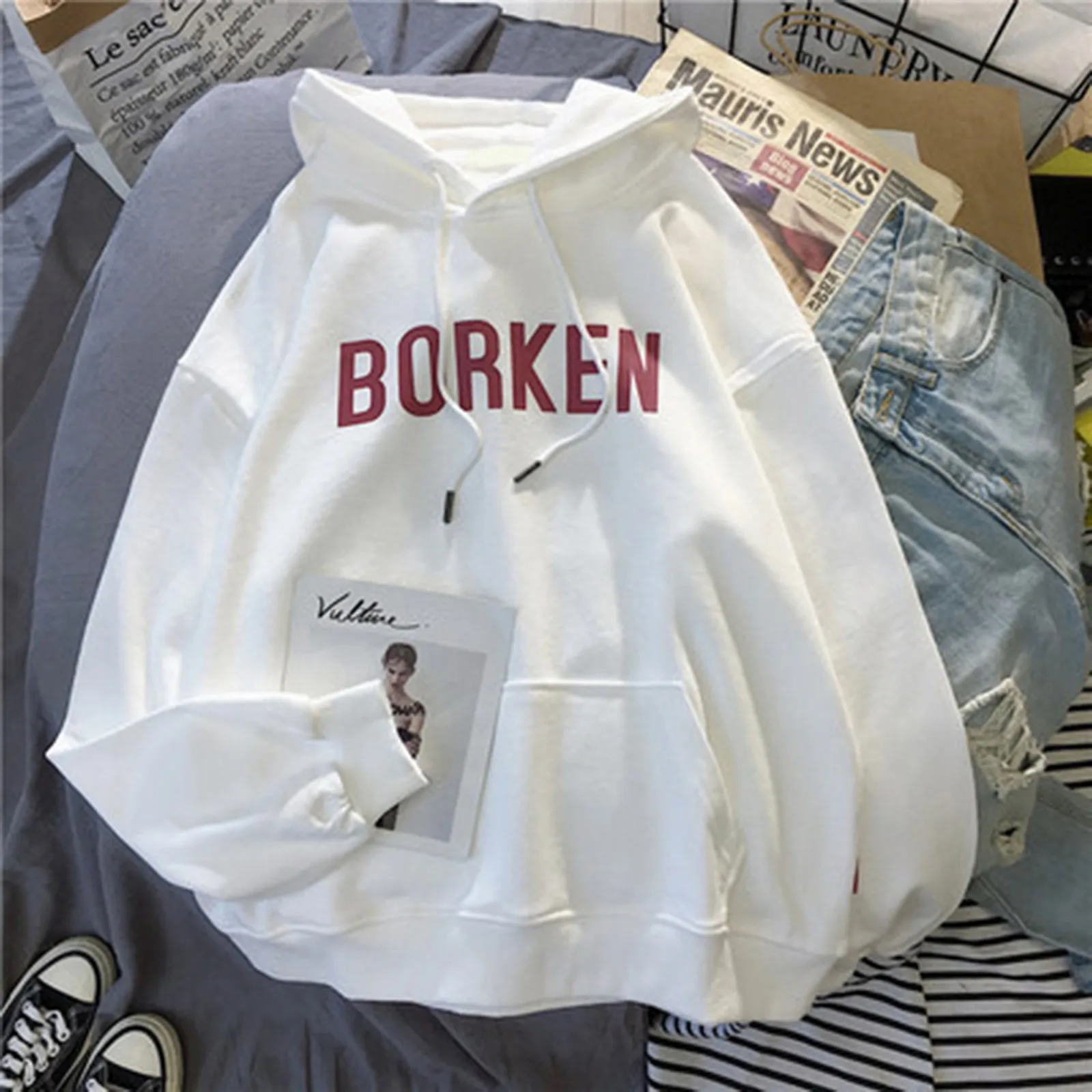 2021 Oversize BROKEN Print Sweatshirt Kawaii Hoodies Women Top Clothes Hoody Female Itself Winter Women Hoodies Full Sleeve