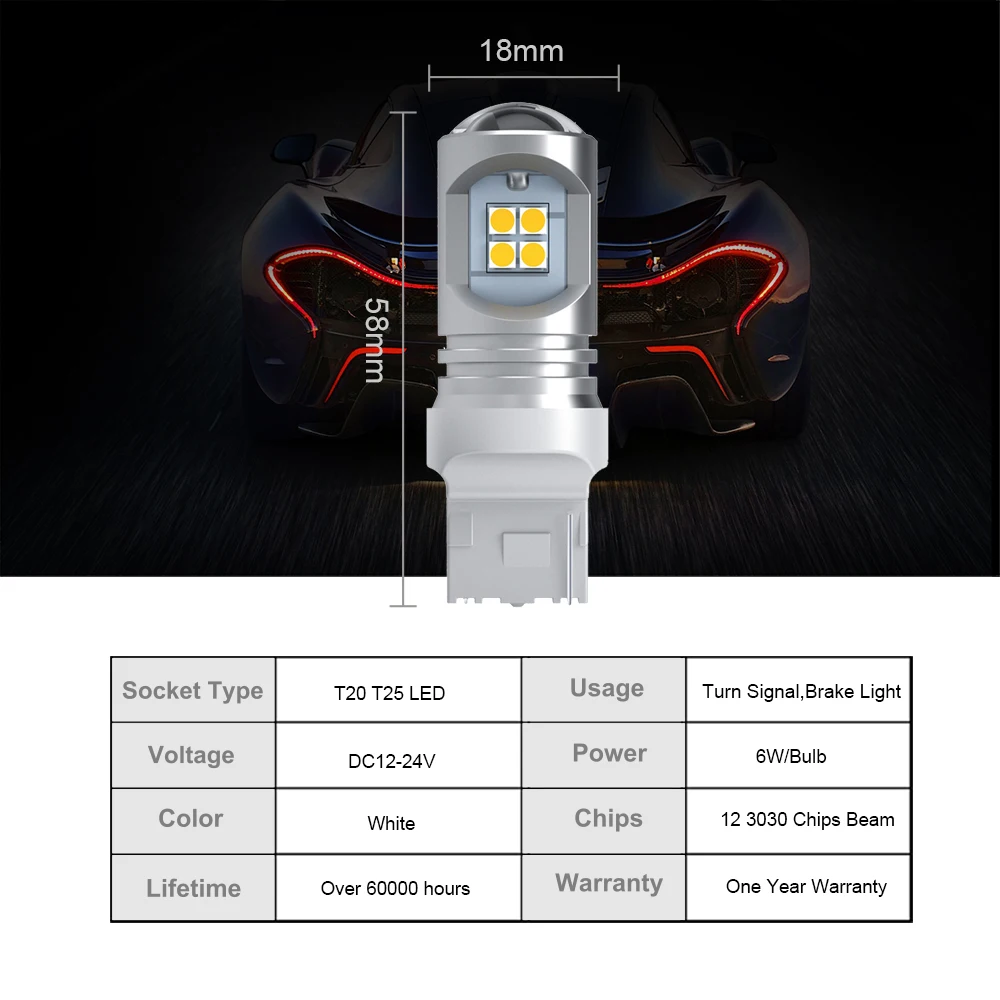 

ANMINGPU 2X Signal Lamp T20 W21W 7440 LED Canbus 7443 W21/5W T25 3156 P27W LED Bulb 3157 P27/7W 12-24V Turn Signal Brake Light
