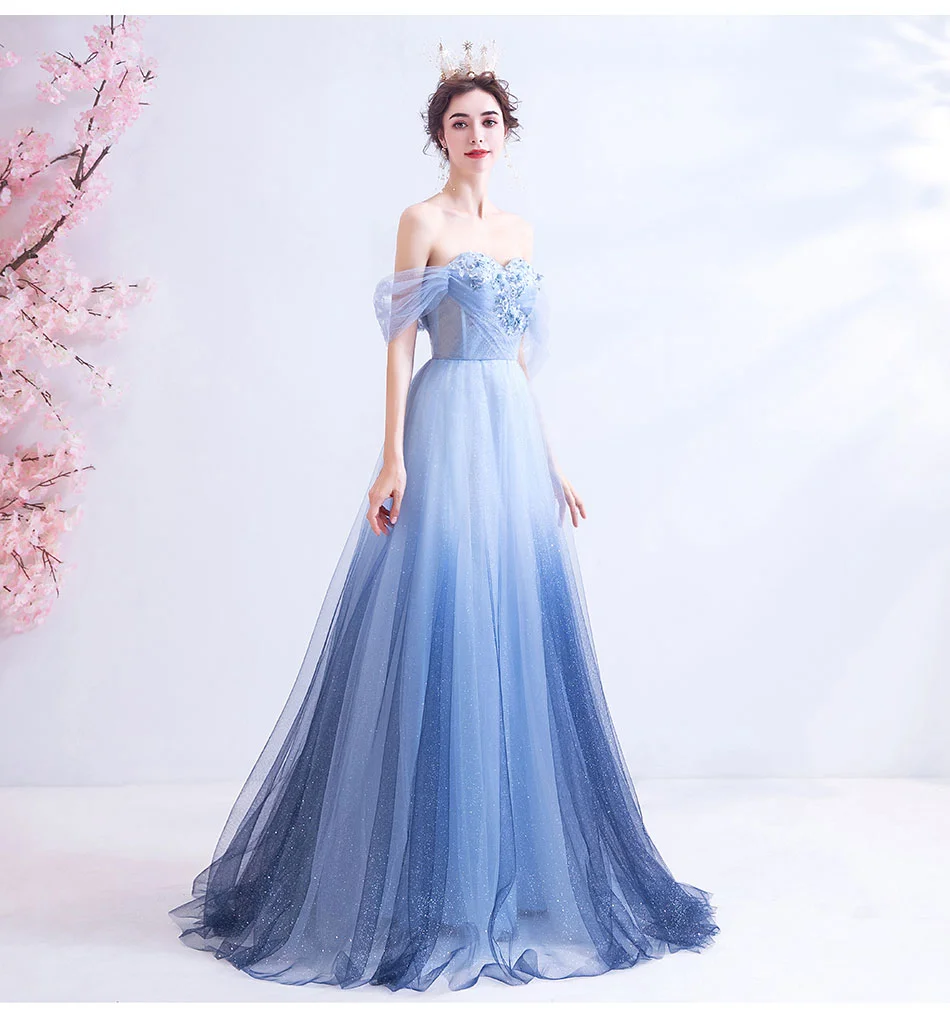 

Дымчатый светильник с открытыми плечами, голубое сказочное платье для выпускного вечера на шнуровке сзади, Vestido Longo Festa, праздничные платья п...