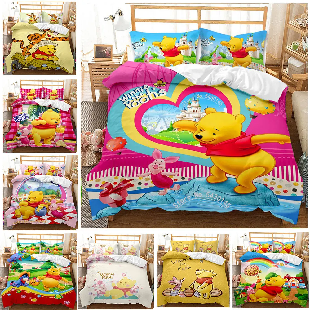

Disney Cartoon Winnie The Pooh Quilt Duvet Cover Pillowcase Printing Cute Boy Girl Bedroom Bedding Sets Dropshipping Gift