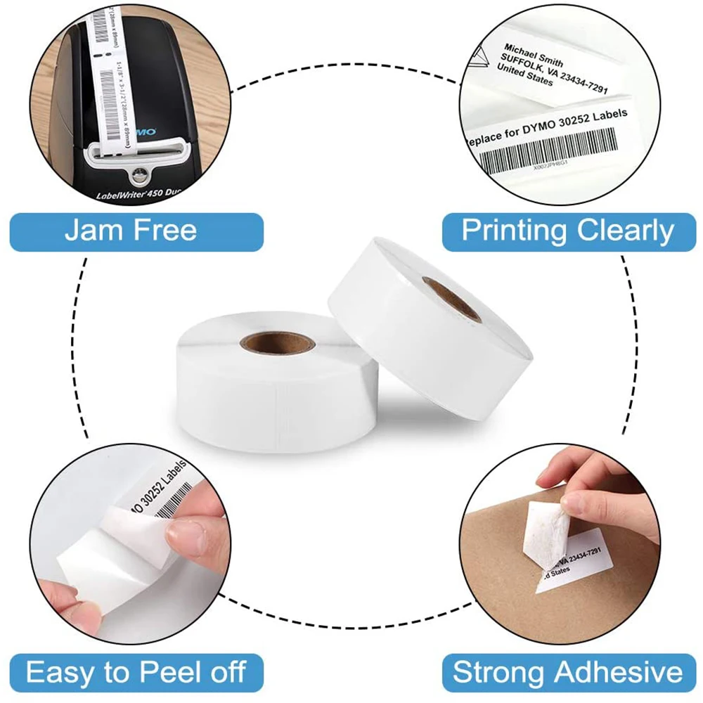 1 рулон 30252 сменных этикеток для Dymo адресные этикетки LabelWriter 450 Turbo 4XL 400 принтеров
