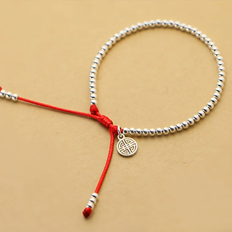 Новый S925 Серебряный браслет из бусин ручной работы удача красная веревка хорошее