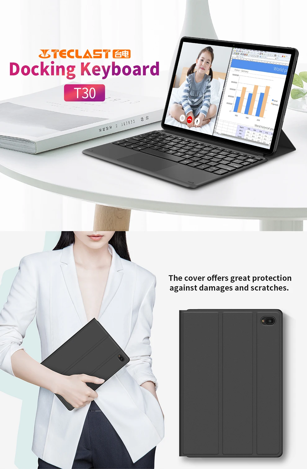 Original For Teclast T30 keyboard for 10.1 inch Tablet PC Docking Keyboard Case with Stand up Function Black Protective Cover