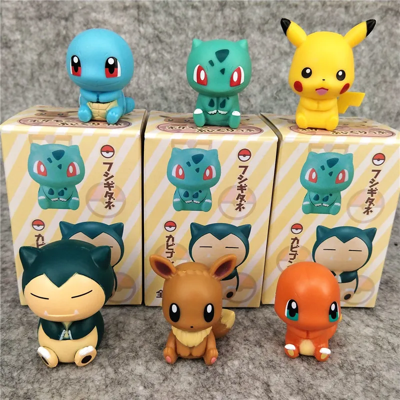 

Pokemon 6Pcs Q Posket Anime Figures Multi-Function Clip Blind Box Cute Doll Pvc Model Decoration Puppets Japan Children's Toy
