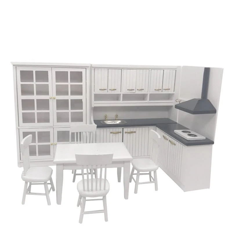 

1/12 Dollhouse Modern Sense Furniture White Kitchen Cabinet Table Set,Cupboard Dollhouse Furniture Accessories