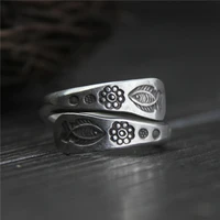 retro thai silver double layer ring carved fish flower charm ring men and women classic fashion width 10 50mm weight 4 50g wt046
