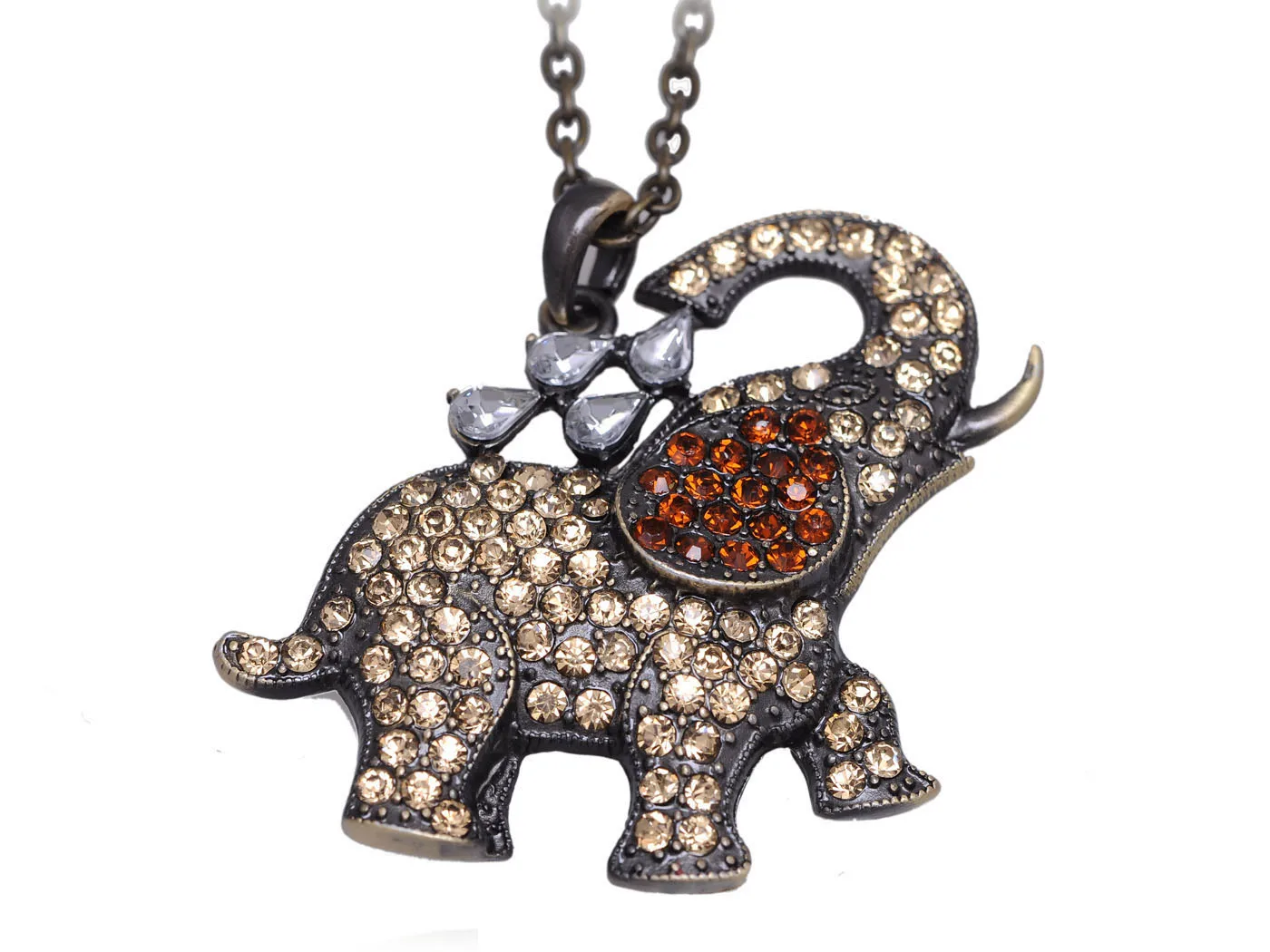 

Womens Antique Tone Cute Cartoon Topaz Color Elephant Washing Back Animal Pendant Necklace