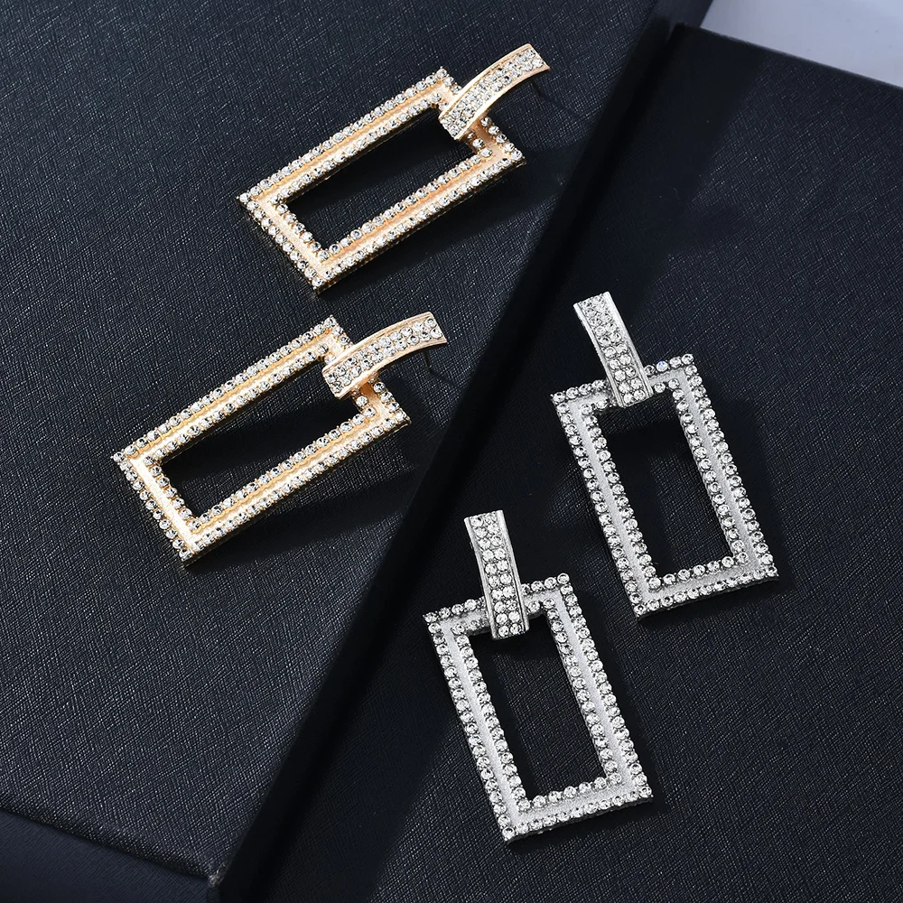 

Fashion Exaggerate Rhinestone Earrings Big Rectangle Earrings for Women Hanging Dangle Earrings Drop Dangle Earing Accessories