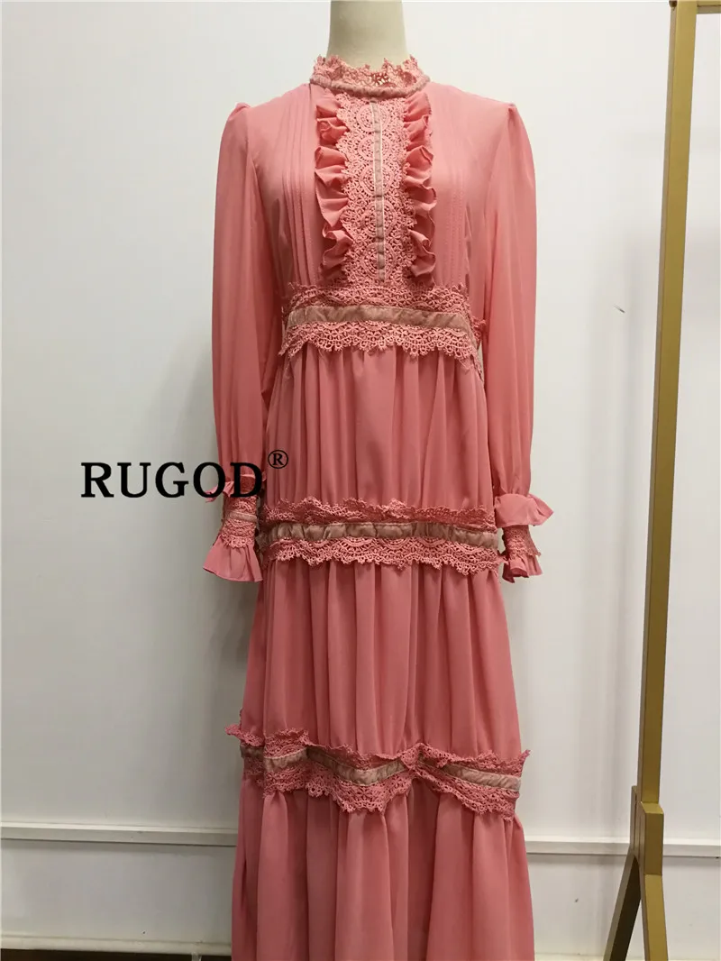 Шифоновое макси платье RUGOD Элегантное повседневное с длинными рукавами в стиле