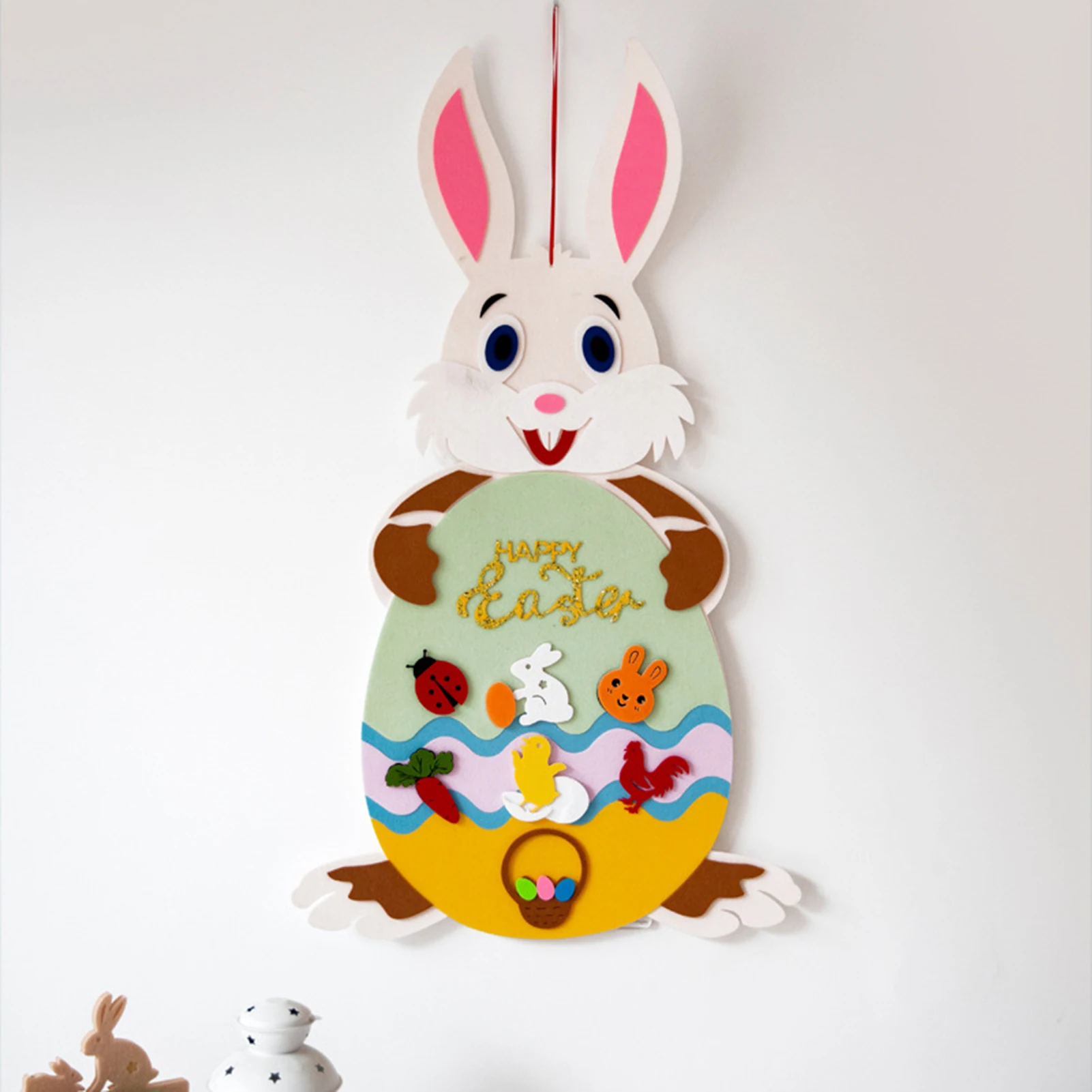 

DIY Easter Felt Bunny Pendant with Detachable Ornament Nonwovens Decoration Rabbit Craft Set for Wall Door Festival FPin