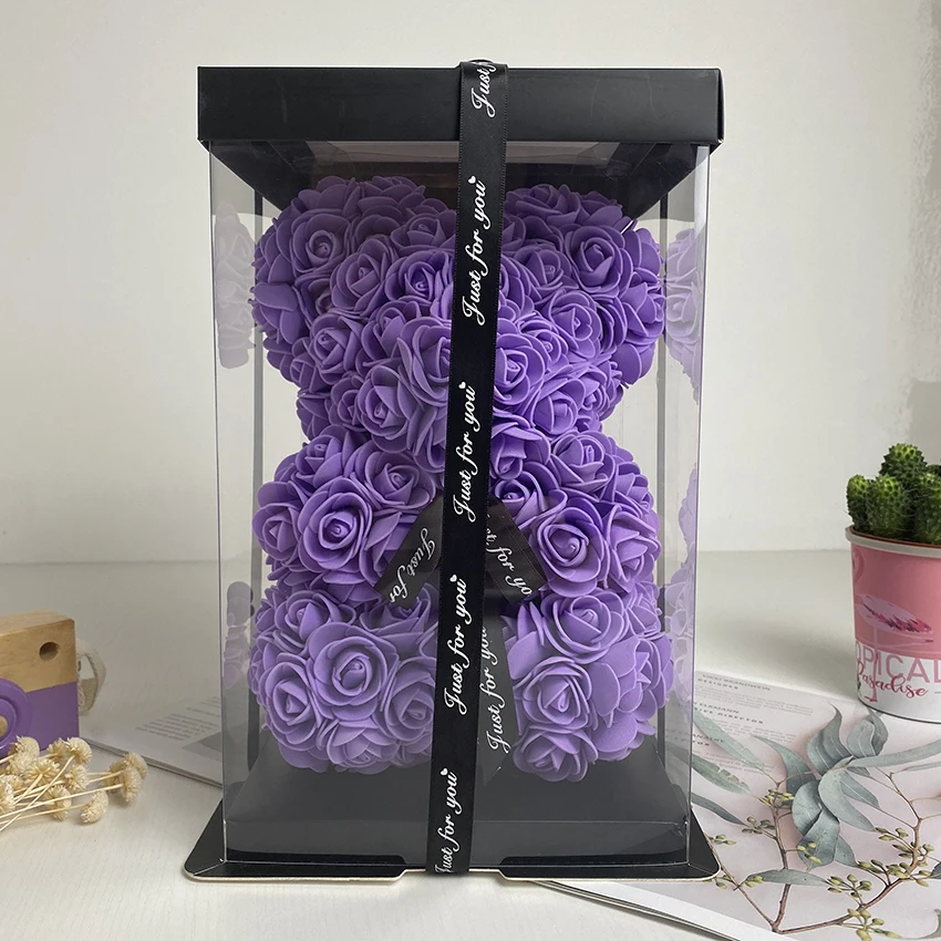 25 см розовый медведь сердце искусственный цветок Роза Мишка Тедди для женщин