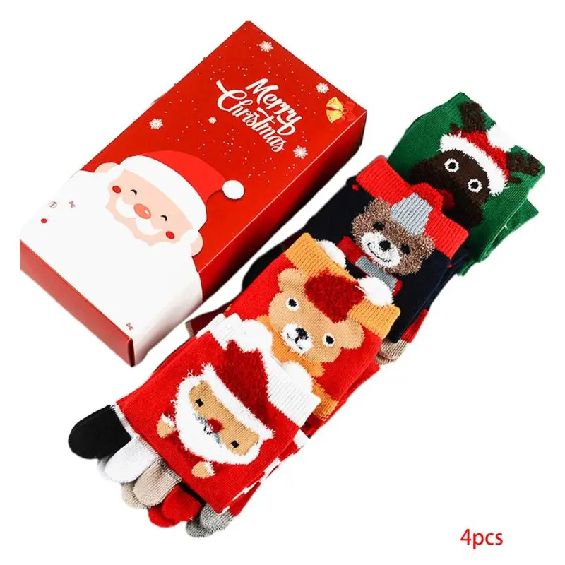 4 Pair/box Unisex Sock Fashion Women Men Christmas Cartoon Printed 5-toe Socks