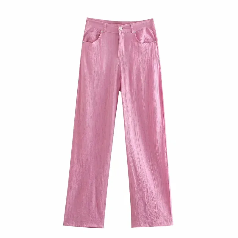 

TRAF 2021 Pink Pants Women Wide Leg Pants Woman Loose High Waist Female Trouser Summer Fashion Wide Streetwear Trousers